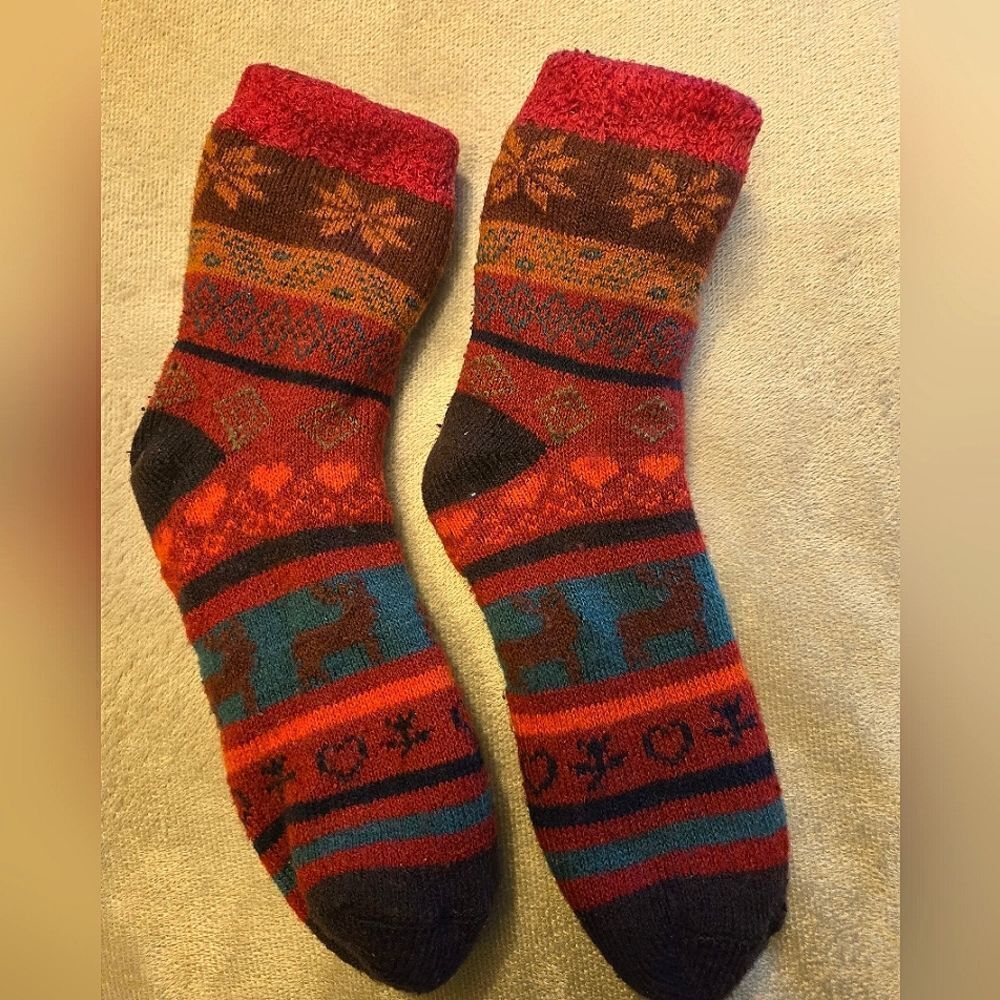 Fairisle Moose Fuzzy Fleece Thick Socks/Slippers